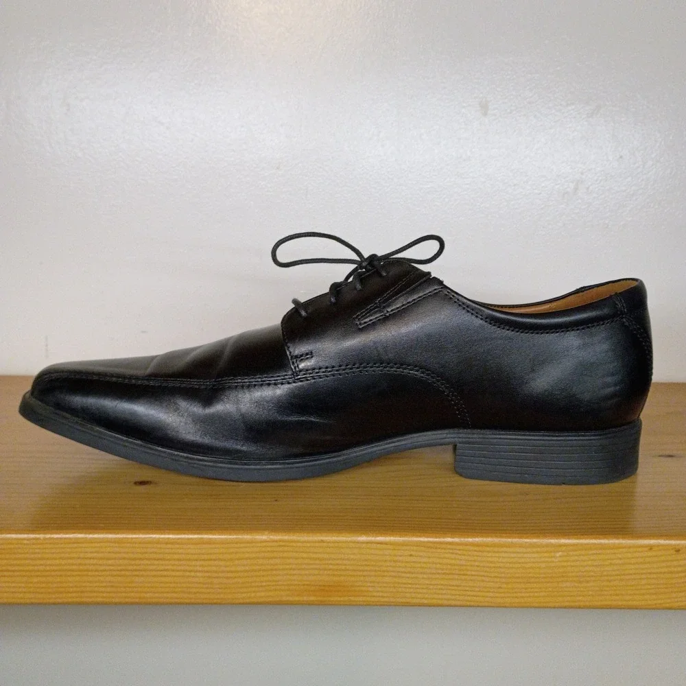 Men's Clarks Tilden Walk‎ Lace-Up Oxfords Shoes Black Leather Square Toe Sz 14 M